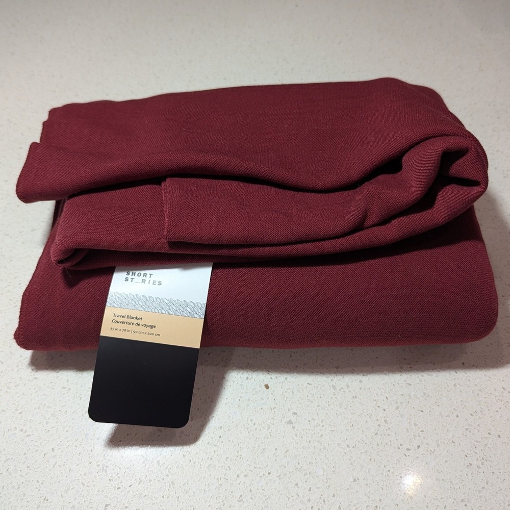 Short Stories Travel Blanket Red 35x78 Soft Knit Lightweight Stretch Packable